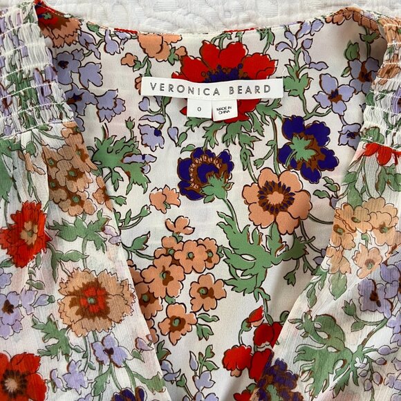 Veronica Beard Saera Smocked Multi Floral Print Chiffon Mini Ruffle Dress Size 0 - Picture 6 of 8